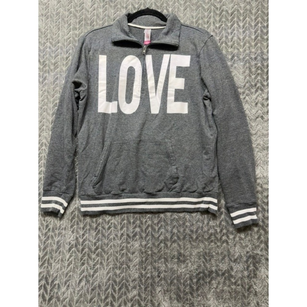 No Boundaries Juniors XL Gray LOVE Quarter Zip Sweatshirt Pullover Graphic 0482